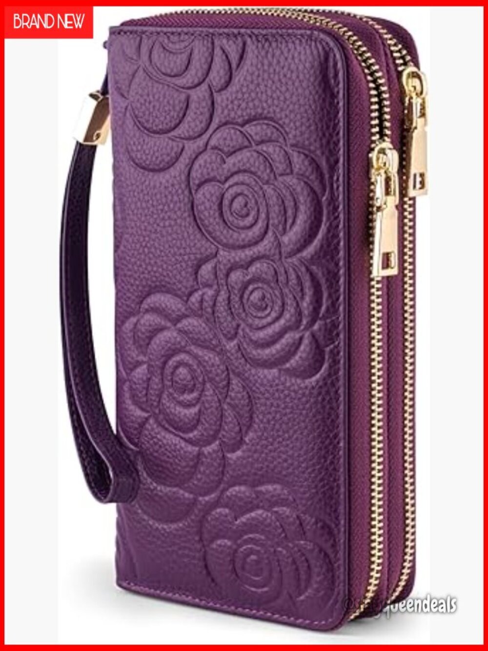 Large Capacity RFID Blocking Leather Wallet with Wristlet Strap